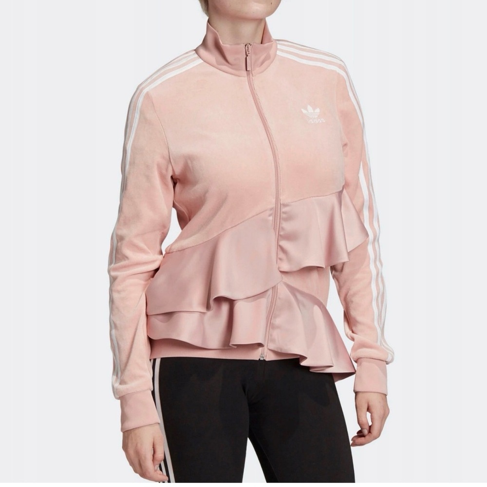 Adidas J KOO firebird Pink Ruffle Jacket with White Stripes track XS